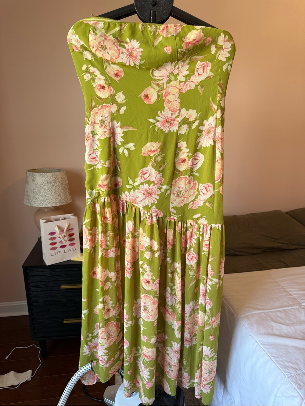 Dress Forum Olive Green Floral Strapless Dress